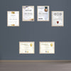 Gold diploma frames with certificates arranged in a custom collage on gray wall. - Diploma/ Certificate Frames A4 Size - Black / Pack of 2 - Frame World