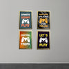 Four-piece gamer-themed wall frame collage with custom black and gold frames and colorful game controller designs. - Boys' Gaming Wall Frame Set – 4-Piece Gamer Room Decor - Black / 6x8" - Frame World