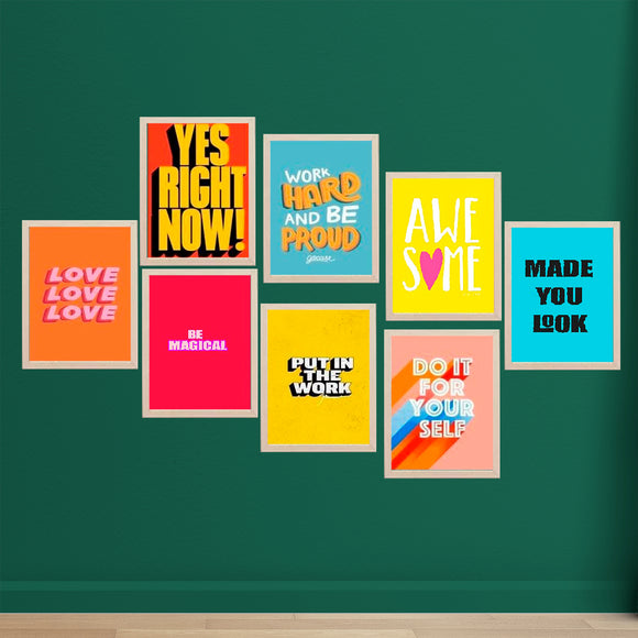 Colorful custom quote frames collage with motivational phrases in vibrant black, white, and golden borders. - 8 Pcs Colorful Theme Frames, Girls Room Quote Frames - Black / 8x12" - Frame World
