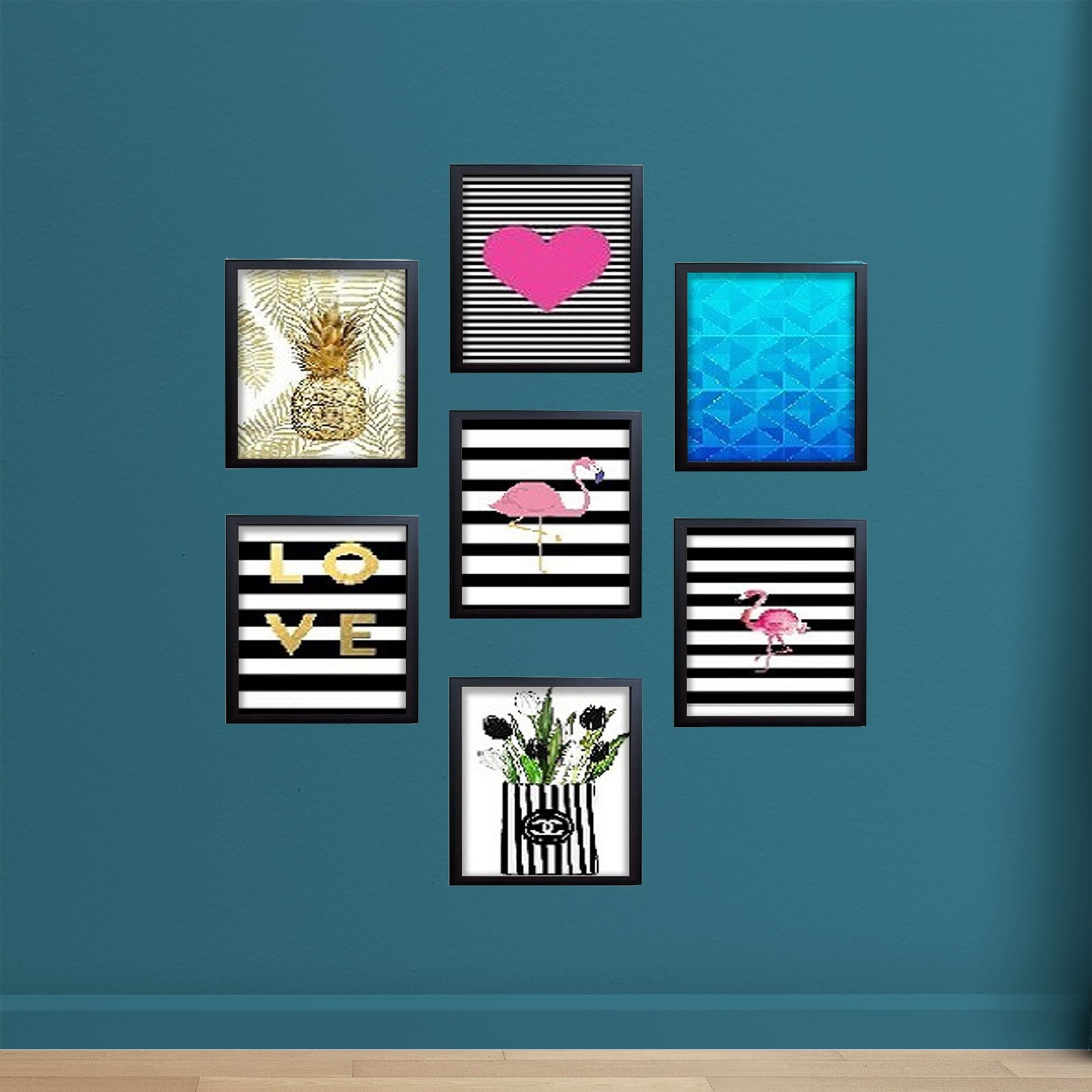 7 Pcs Abstract Room Decor Frame set, Glass front Wall Picture Frames, Living Room Decor, Bedroom Frames
