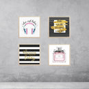 Custom 4-piece glass frame collage with makeup and headphones theme, gold and black accents. - Makeup & Headphones Wall Art Set – 4-Piece Glass Frame Decor - 8x8" / Black - Frame World