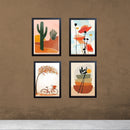 Set of four black abstract art frames arranged in a custom collage on a brown wall. - 4 pcs Abstract Frame set - 8x12" / Black - Frame World