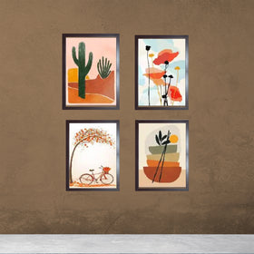 Set of four black 8x12" frames arranged as a custom collage displaying abstract botanical and nature-inspired art. - 4 pcs Abstract Frame set - 8x12" / Black - Frame World
