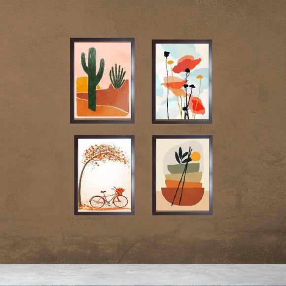 Set of four black 8x12" frames arranged as a custom collage displaying abstract botanical and nature-inspired art. - 4 pcs Abstract Frame set - 8x12" / Black - Frame World