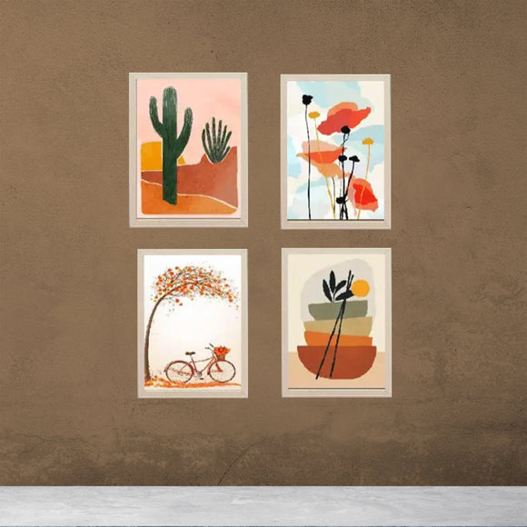 Set of four abstract art frames in white creating a modern collage for custom wall decor. - 4 pcs Abstract Frame set - 8x12" / Black - Frame World