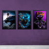 Set of three boys gaming-themed framed prints featuring a warrior, glowing panther, and futuristic king design