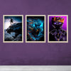 3 piece boys gaming room frame set featuring black panther, electric blue leopard, and superhero with crown designs