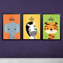 Set of 3 Elephant Zebra Frames Cartoon Animals Nursery Art Kids Wall Painting Pictures Kids Room Decoration-2