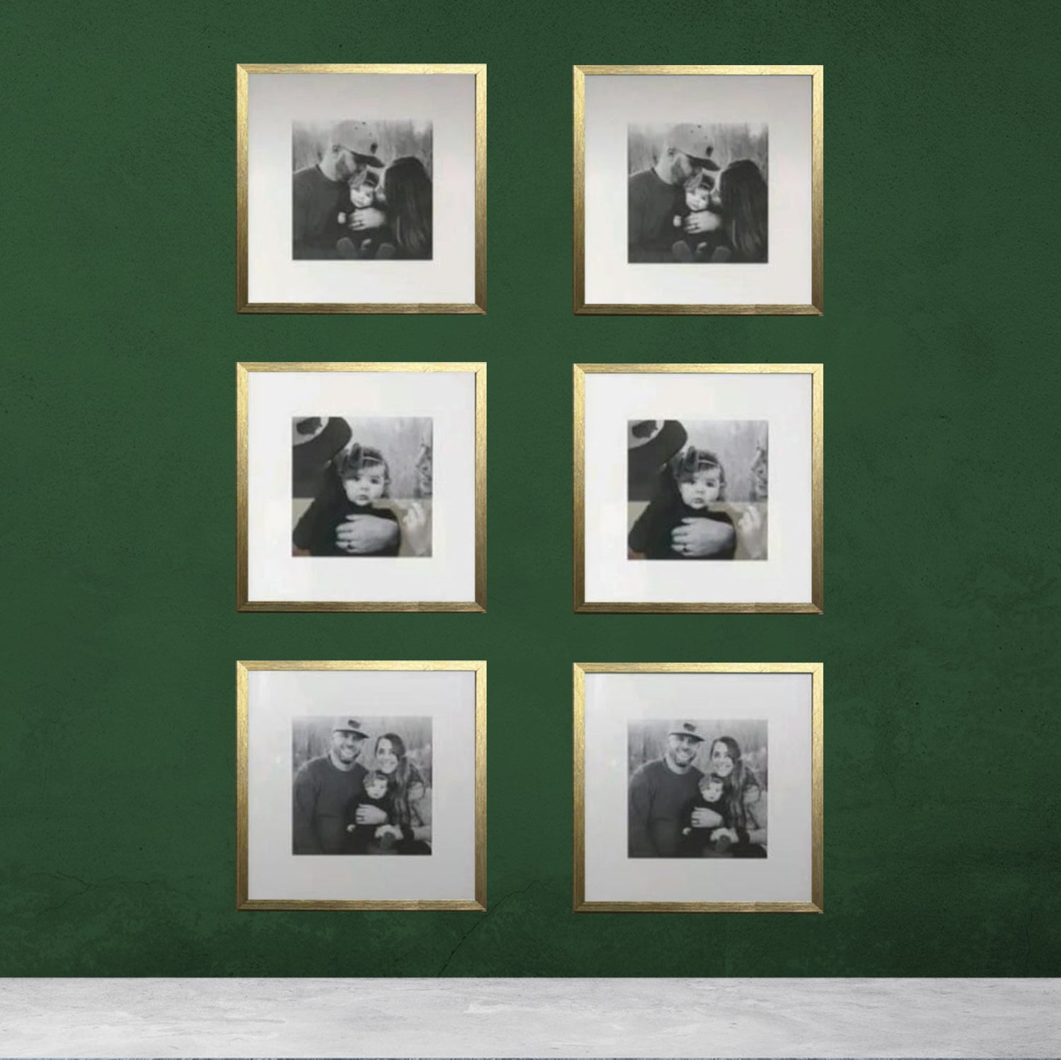 Buy golden Custom Border 12x12 inch 6 Pc Glass front frame set with Custom Pics, Print Area 9x9&quot;