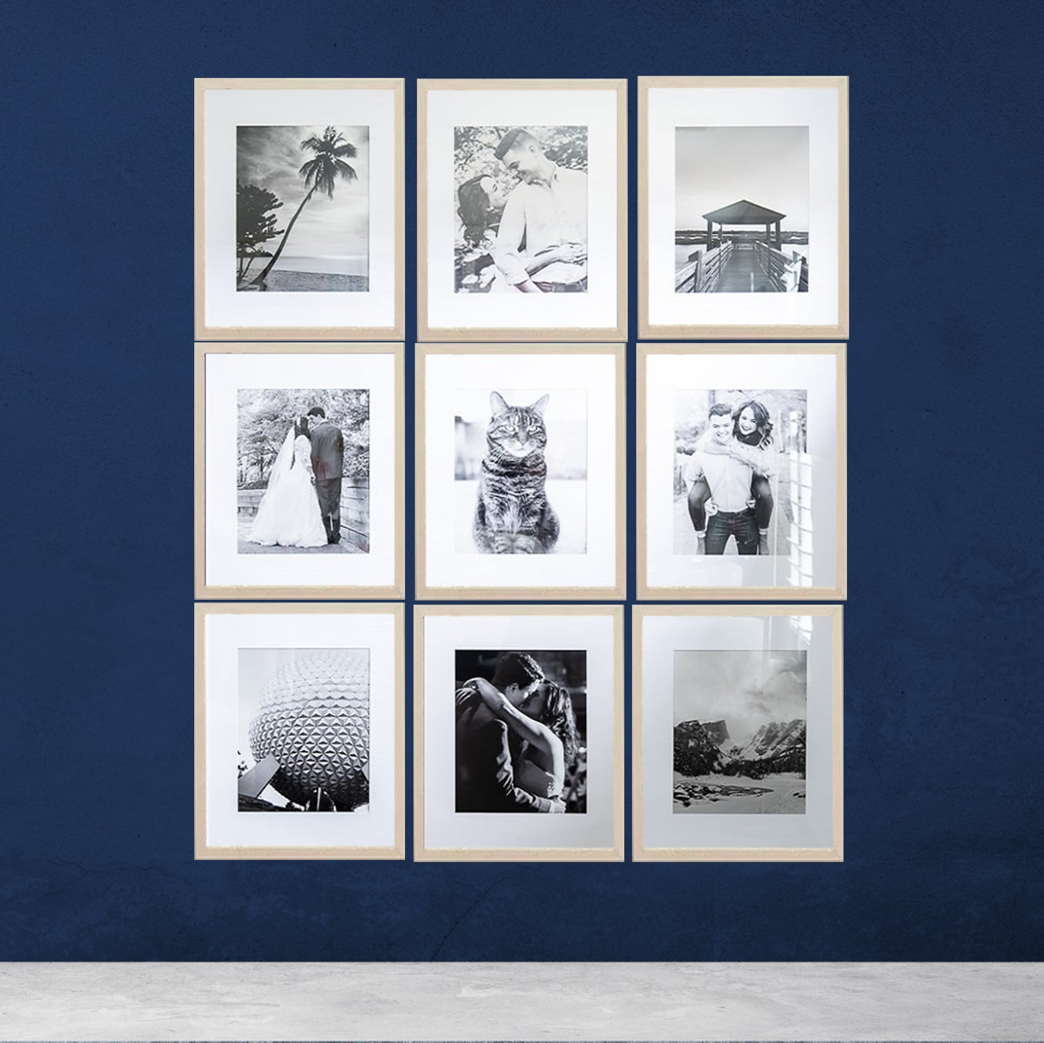 Pack of 9 12x16"/ A3 size  Glass front frame set with Custom Pics, Print Area 8x10"