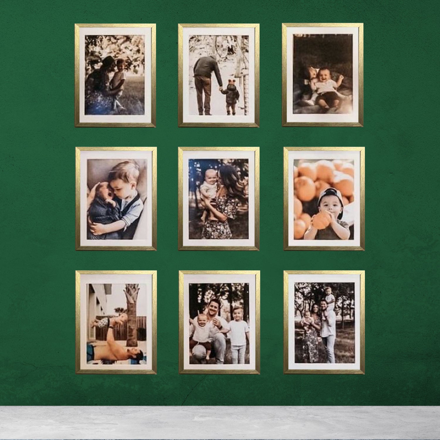 Buy golden Pack of 9 10x12&quot; Glass front Frames with Custom Pictures, 7x9&quot; Print Area