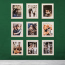 Set of nine 10x12 inch glass front frames with custom 7x9 inch photos displayed on a green wall.