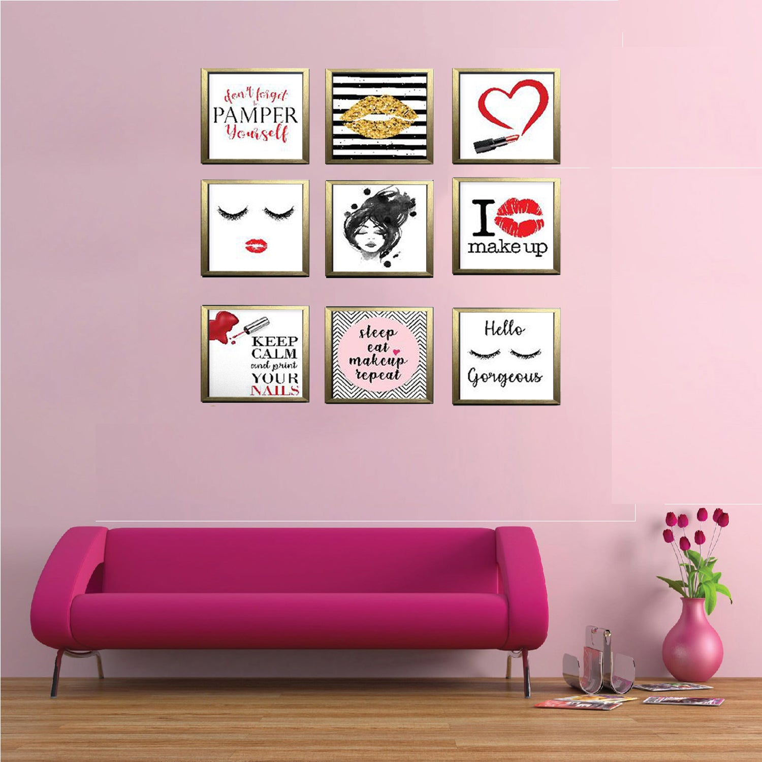 Buy golden 9 Square Girls Makeup Vanity Photo Frames