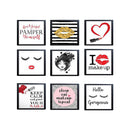 Black 9-square collage photo frames with custom makeup and beauty-themed prints for gallery wall decor. - 9-Square Vanity Photo Frame Set – Makeup & Gallery Wall Decor - 6x6 inch / Black - Frame World