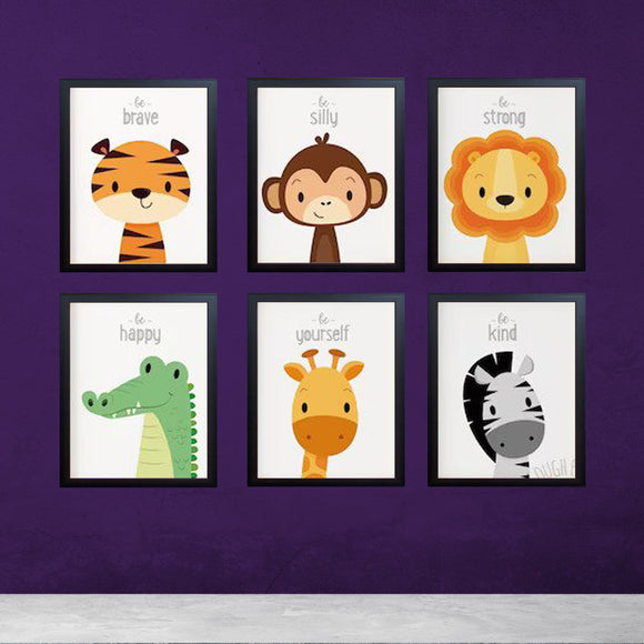 6 pc set Kids Room Decor, Safari nursery, nursery wall art, animal Nursery