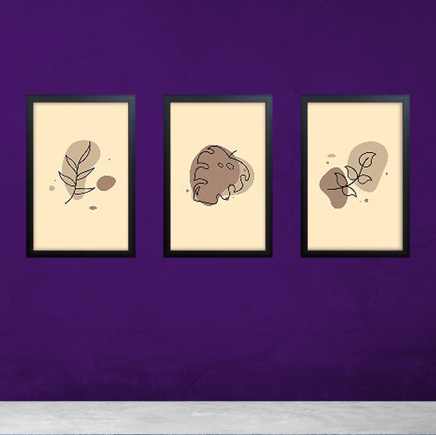 Buy black 3 Pcs Abstract Art Prints Frame set