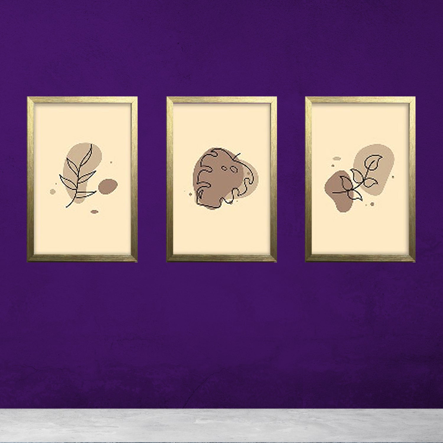 Buy golden 3 Pcs Abstract Art Prints Frame set