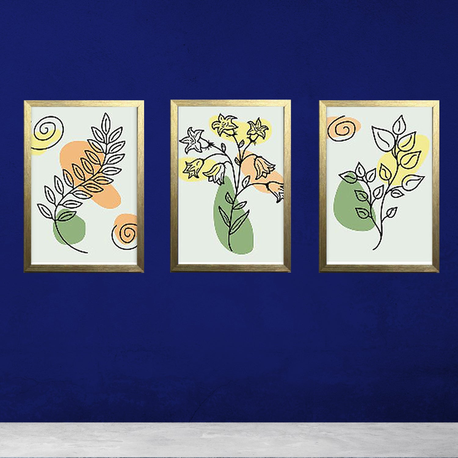 Buy golden Set Of 3 Aesthetic Art Frames For Living / Dinning Rooms