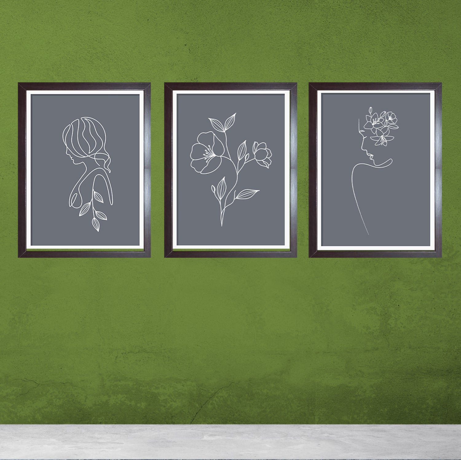 Buy brown 3 Pcs Flower Lady Abstract art Frame