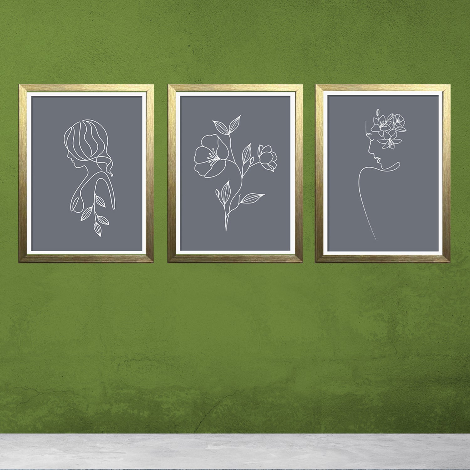 Buy golden 3 Pcs Flower Lady Abstract art Frame