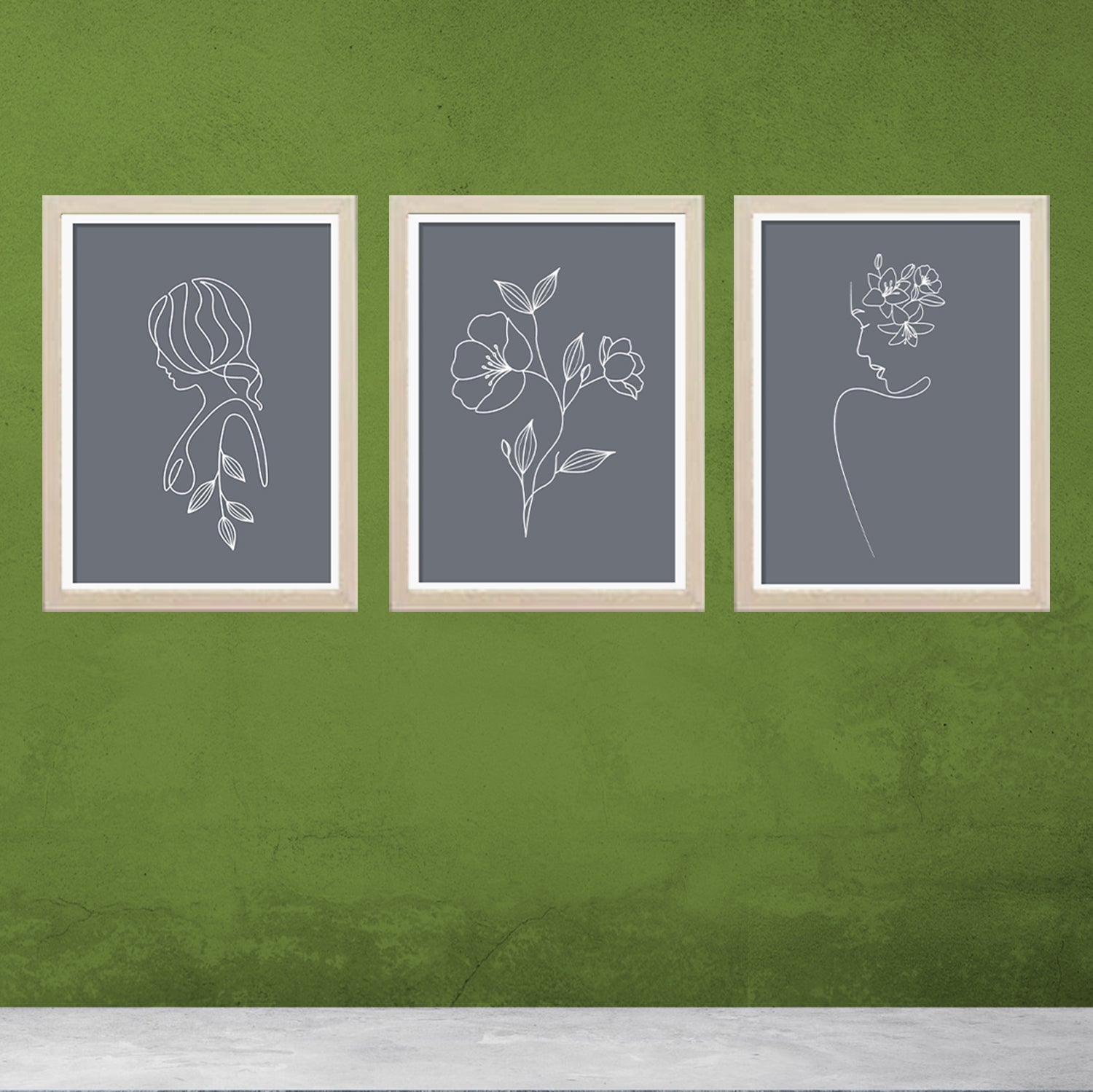 Buy white 3 Pcs Flower Lady Abstract art Frame