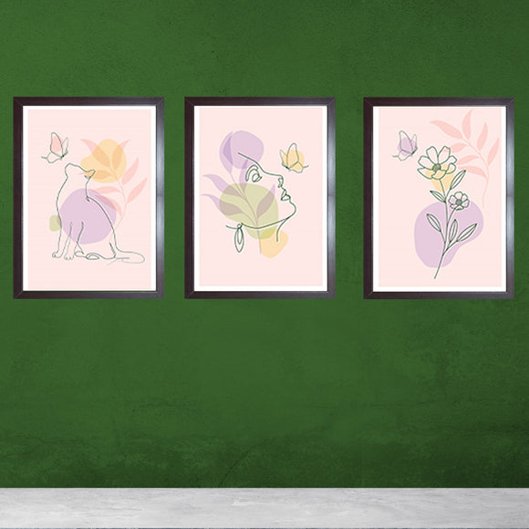 Glass front Abstract Art frame Set of 3