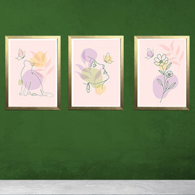 Buy golden Glass front Abstract Art frame Set of 3