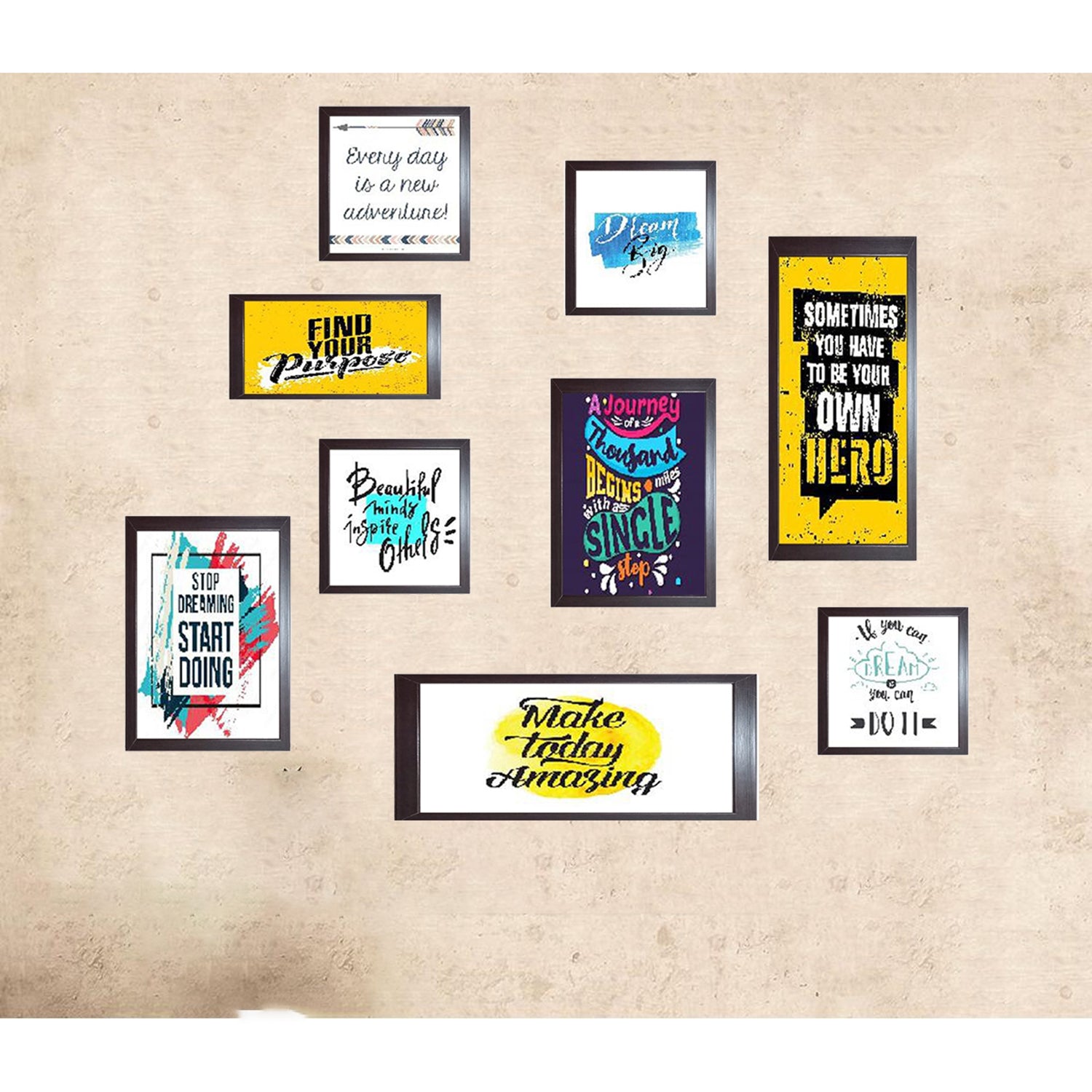 Buy brown 9 Pcs Office Wall Quotes Frames set