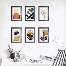 Set of six minimalist modern abstract frames in dark brown, arranged as a custom collage on a white wall. - 6 PCS Minimalist Modern Abstract Frames - 8x12" / Brown - Frame World