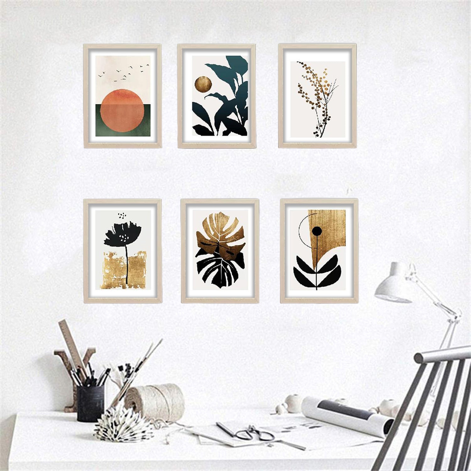 Buy white 6 PCS Minimalist Modern Abstract Frames