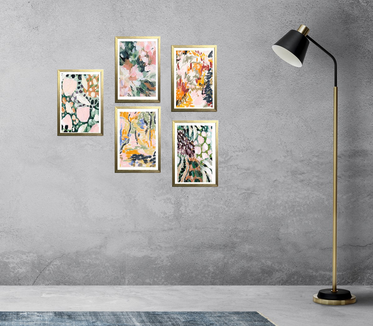 Buy golden Set of 5 Colorful Abstract Wall Hanging Frames