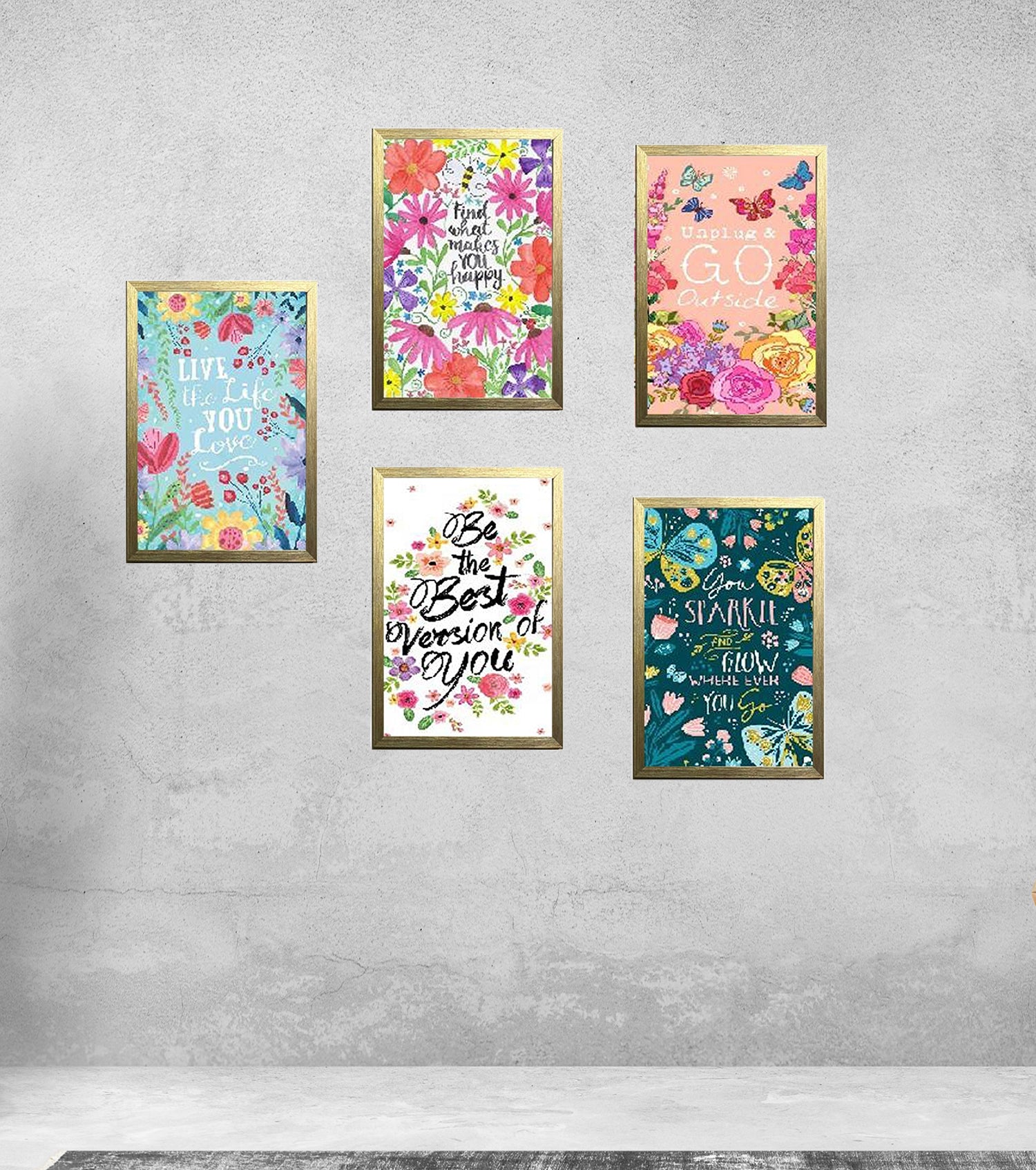 Buy golden Set of 5 Inspirational Colorful Motivational Quote Frames