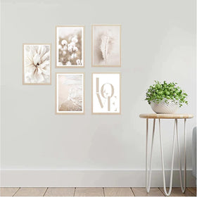 Set of 5 custom abstract frames in soft beige tones arranged in a modern collage on white wall. - Set of 5 Abstract Wall Hanging Frames - 8x10" / Black - Frame World