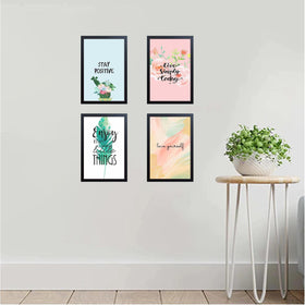 Set of four black frames with inspirational quote prints arranged as a custom collage on white wall. - Set of 4 Inspirational Quotes Frame set, Motivational Quote sets - 8x12" / Black / 1 - Frame World