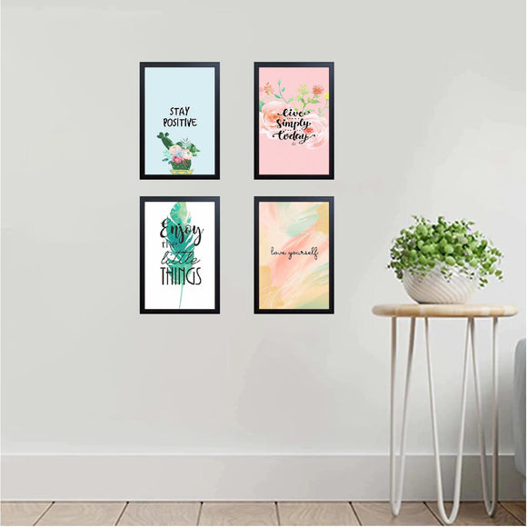 Set of four black frames with inspirational quote prints arranged as a custom collage on white wall. - Set of 4 Inspirational Quotes Frame set, Motivational Quote sets - 8x12" / Black / 1 - Frame World