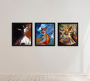 Set of three black custom frames displaying vibrant Sufi dancer collage art with glass fronts on white wall. - Sufi Islamic Photo Frame Set – 3-Piece Glass Front Wall Art Collection - Black / 8x10" - Frame World