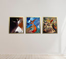 Set of three custom Sufi dance art collages in golden glass front frames on white wall. - Sufi Islamic Photo Frame Set – 3-Piece Glass Front Wall Art Collection - Black / 8x10" - Frame World