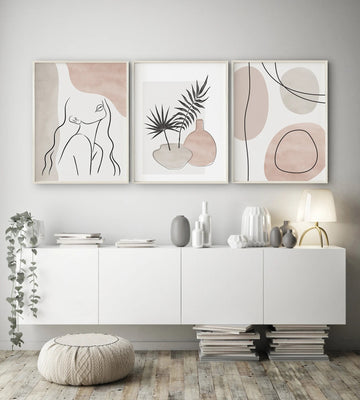 3 Pcs Abstract Line Art Wall Frames, 
