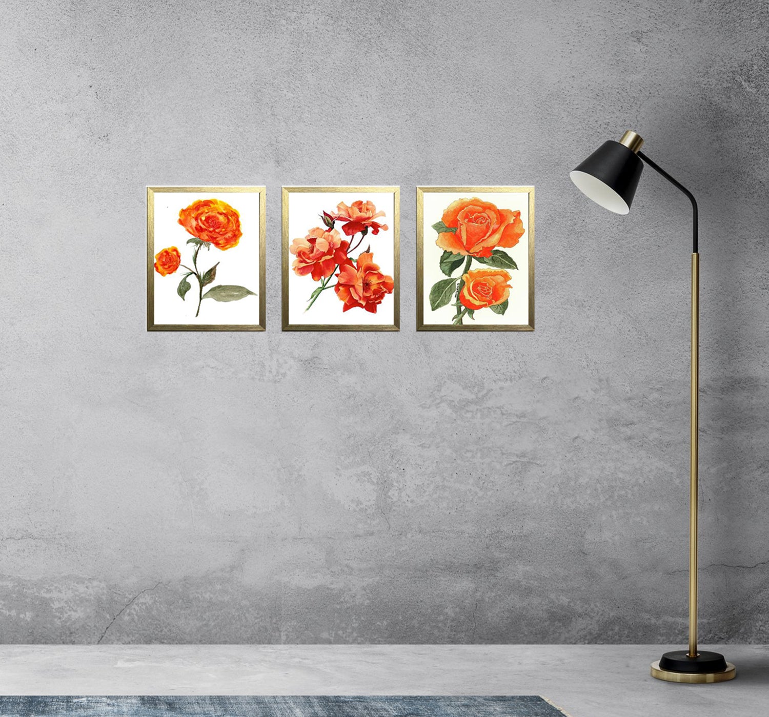 Buy golden 3 Pcs Abstract Flower Frame Set