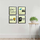 Set of four black frames with inspirational quotes forming a motivational collage on a white wall. - Pack of 4 Inspirational Quote Frames, Motivational Quotes - Black / 7x7" / 1 - 4 pc, 5x5 - Frame World