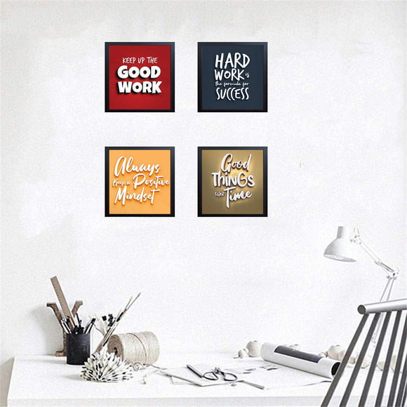 Set of 4 black framed motivational quotes arranged in a square collage on white wall. - Pack of 4 Inspirational Quote Frames, Motivational Quotes - Black / 7x7" / 1 - 4 pc, 5x5 - Frame World