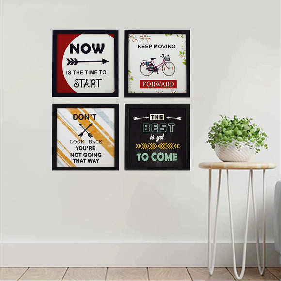 Set of four black square frames arranged as a motivational quote collage with varied typography and colorful graphic accents. - Pack of 4 Inspirational Quote Frames, Motivational Quotes - Black / 7x7" / 1 - 4 pc, 5x5 - Frame World
