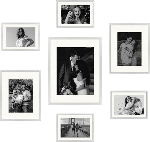 Simple Gallery Wall Collage Frames for Family Pics & Art Prints - Set of 7 Includes Four 5x7, Two 8x10, One 10x14 - Glass Front -
