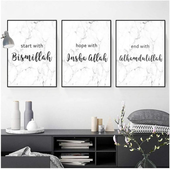 Set of 3 Islamic Divine Marble Calligraphy Set