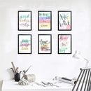 Six black frames collage with colorful inspirational quotes on white wall above desk setup. - 6 Pcs Inspirational Quote Frames set - 8x12" / Black / 1 - 5x5, 6 pc - Frame World