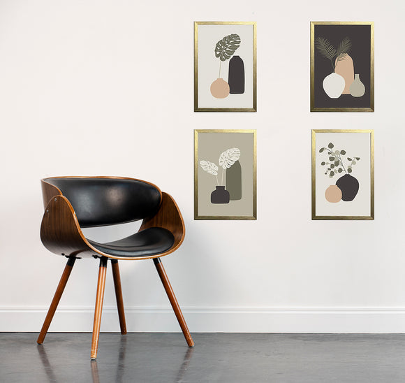 Set of 4 golden abstract photo frames arranged as a custom collage on white wall. - Set of 4 Abstract Photo Frames - 8x12" / Black - Frame World