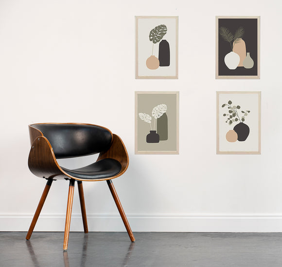 Set of 4 custom abstract photo frames in black, white, and beige tones arranged as a collage on white wall. - Set of 4 Abstract Photo Frames - 8x12" / Black - Frame World