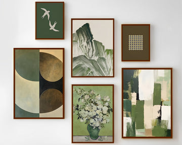 6 Pack Green Gallery Wall Large Abstract Earth Tone Modern Botanical Print Frame set
