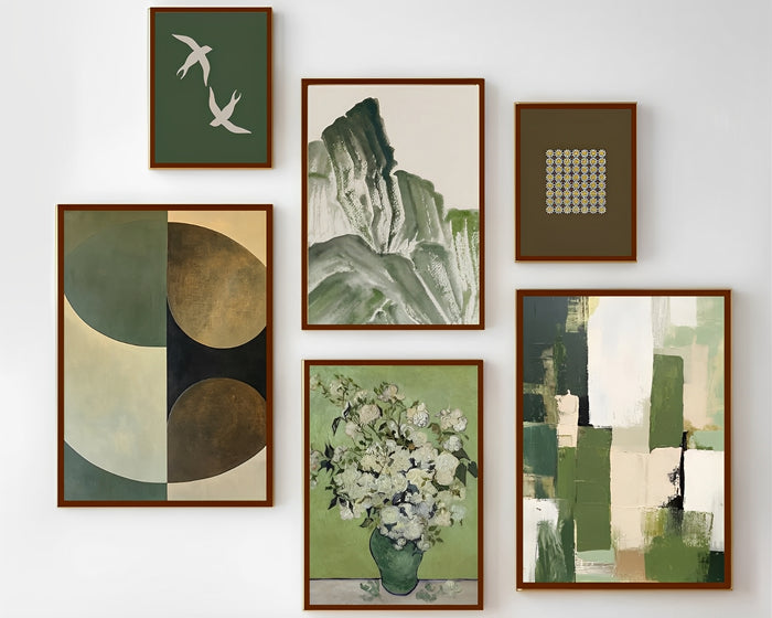 6 Pack Green Gallery Wall Large Abstract Earth Tone Modern Botanical Print Frame set