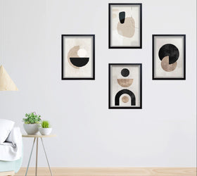 Set of 4 black aesthetic art frames arranged in a custom collage on white wall. - Set of 4 Aesthetic Art Frame set - 8x12" / Black - Frame World
